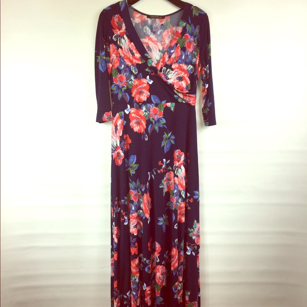 Spring floral stretch wrap style top maxi